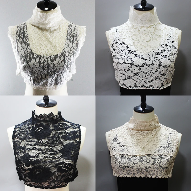 

7 Styles Stand Fake Collar for Women Vintage Lace Floral Mesh Black Dress False Collars Half Shirt Neckwear Detachable Collar