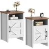 Farmhouse Nightstand, Modern Bedside Table with Barn Door and Shelf, Rustic End Table Side Tables for Bedroom, Nightstand 1