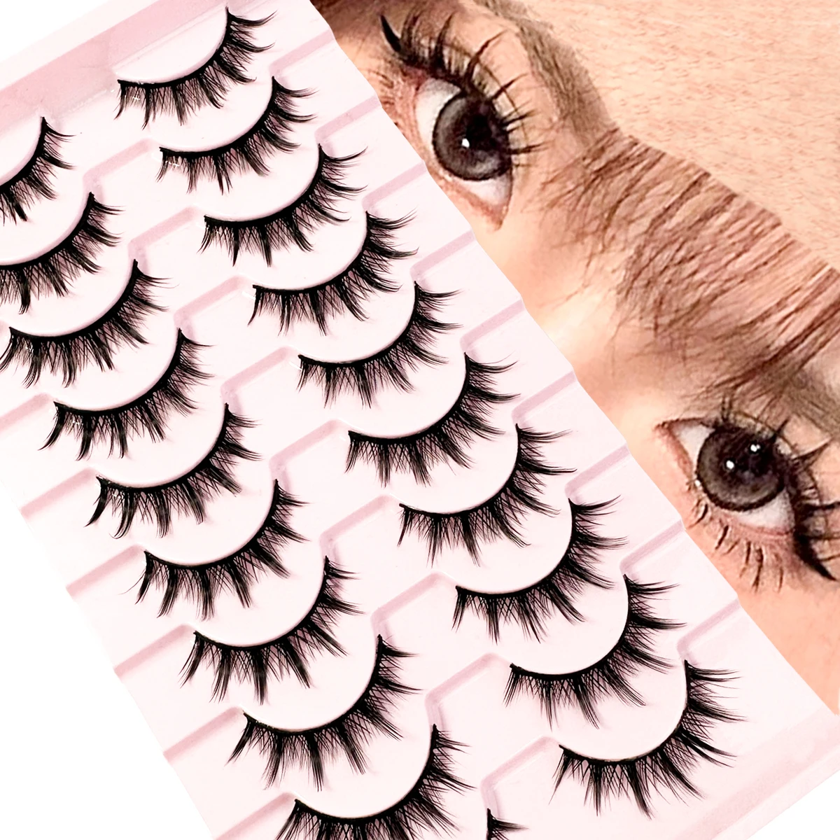 Natural Look False Eyelashes Anime Wispy Fluffy Spiky 3D Volume Eyelashes Pack Korean Japanese Asian Cosplay 10Pairs