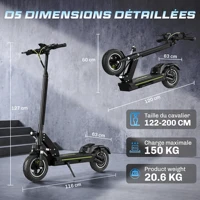 Trottinette électrique TODIMAR D5, 10 pouces, 500W, pour adultes, usage urbain, 48V 10.4ah, pliable, vitesse 25km/h, tout-terrain, longue autonomie. 6