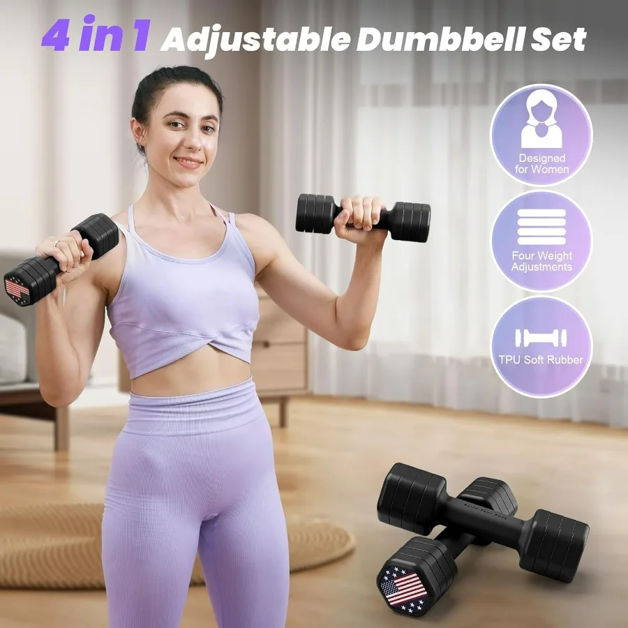 Adjustable Dumbbell Set of 2, 4 in 1 Hand Weights for Women at Home, 5 lb Weights Dumbbells set of 2, Each 2lb 3lb 4lb 5lb with