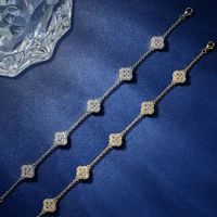 Bracelet trèfle à quatre feuilles porte-bonheur pour femme, en moissanite D-Color VVS1 certifiée Rrjzz, imitation diamant de laboratoire, coupe ronde 5