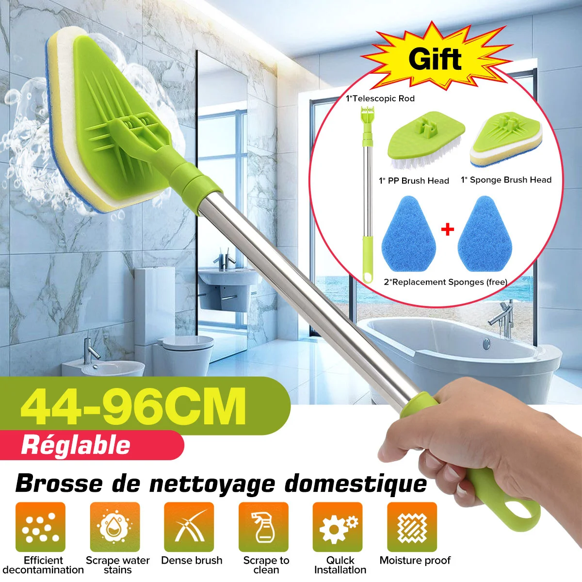 Nettoyeur De Baignoire Télescopique, Brosse De Nettoyage, Pour La Salle De Bains, La Cuisine