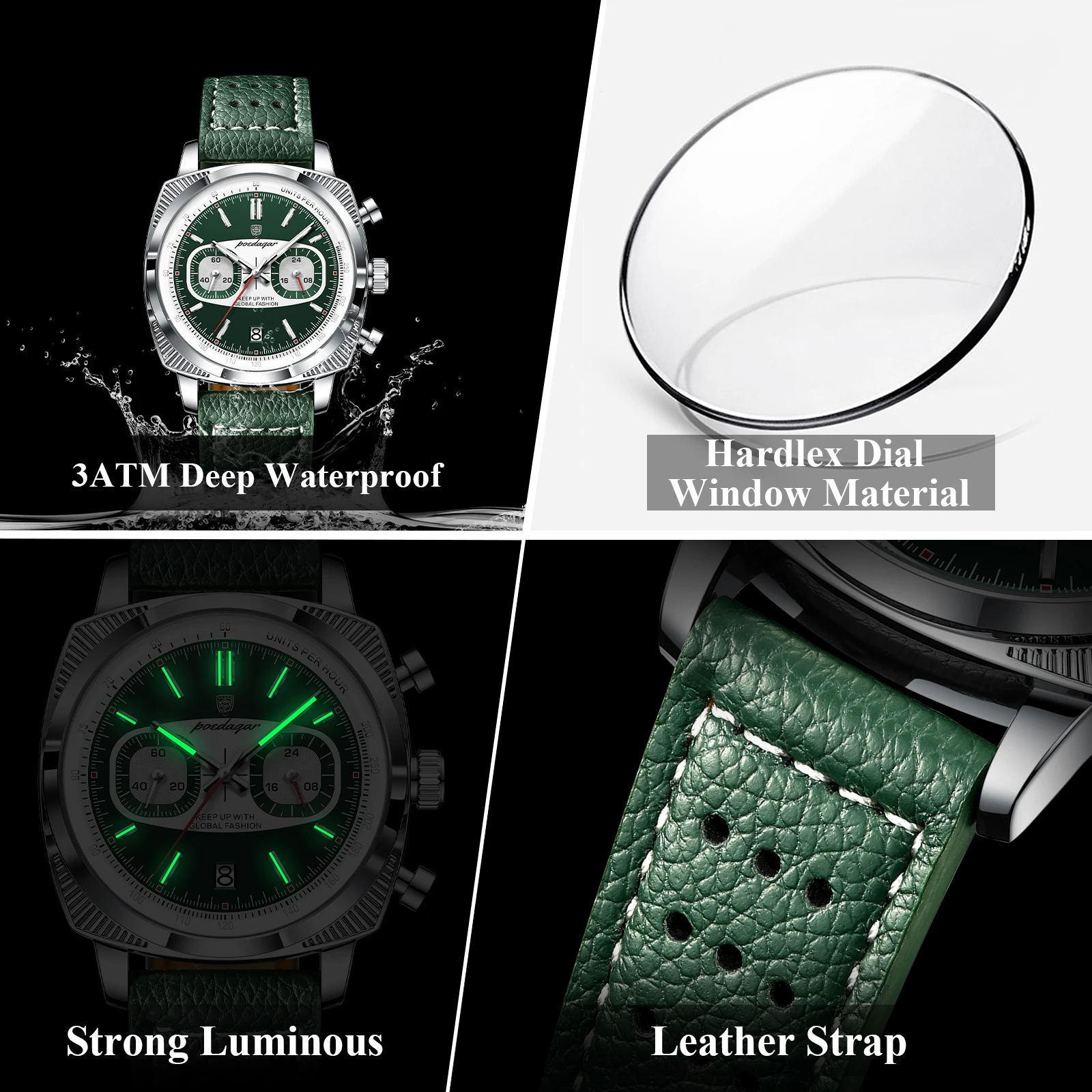 Poedagar Original fashion Men Clock Luminous Waterproof Chronograph Date Watch For Man luxury Leather Quartz Men's Watches Reloj, Alina Gadgets
