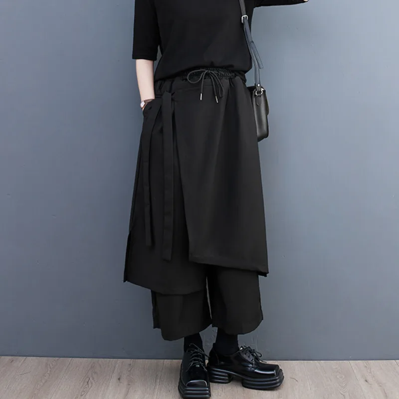#2921 High Waisted Wide Leg Pants Women Loose Streetwear Asymmetrical Pants Female False Two Piece Pants Bandage Joggers Women 
