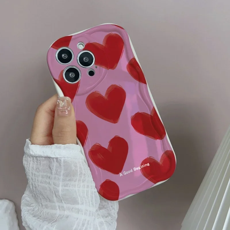 Gradient Love Heart Wavy Edge Phone Case Cover
