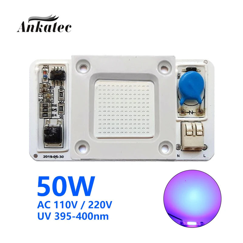 UV 50W LED COB Driver Free Smart IC Module Lamp AC 110V 220V Ultraviolet 395nm 400nm Lights for 3D Printer ink glue Curing Lamp