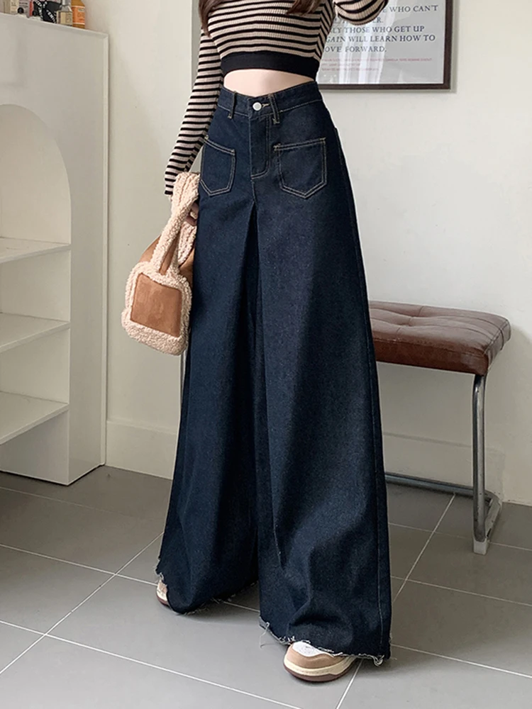 Vintage Baggy Jeans Women High Waist Blue Ripped Wide Leg Jeans Women Korean Fashion Oversize Pants Female Denim Trousers Girls