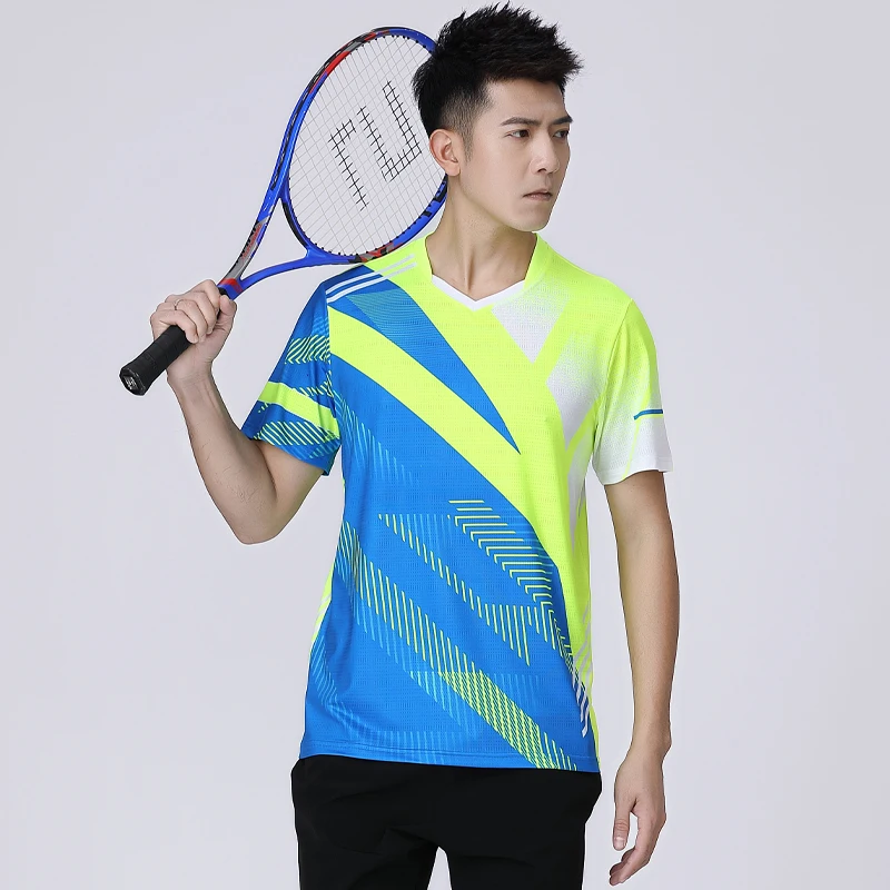 Men Badminton T-shirt Quick Dry Ping Pong Jerseys Prints Fitness Training Shirts V- Collar New Sports Tennis Shirts M-4XL