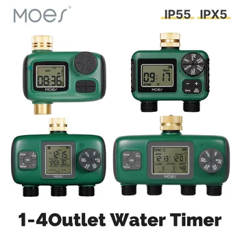 MOES Water Timer 1-4Outlet Brass Inlet Rotary Knob Button Control With LCD Display Screen Rain Delay Child Lock Garden Sprinkler 1