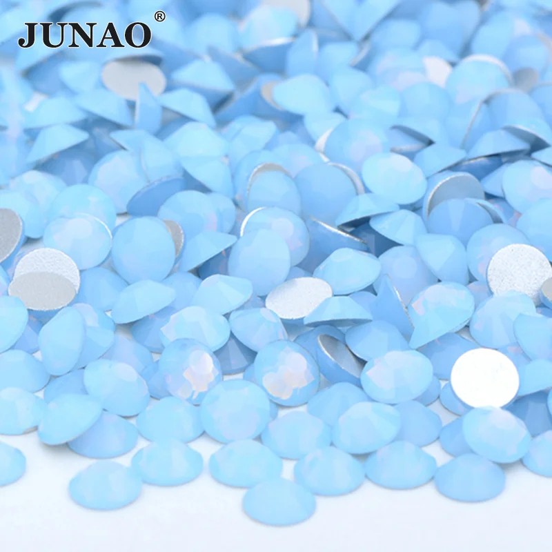 JUNAO Bulk Package SS6 8 10 12 16 20 30 White Opal Glass Rhinestones Wholesale Flatback Strass Non Hotfix Crystals For Tumblers 