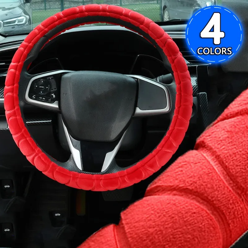 

Car Plush Steering Wheel Cover Colorful 38cm Winter Hand Warming Pad Car Elastic Glove Cover Interior Decoration Accessories