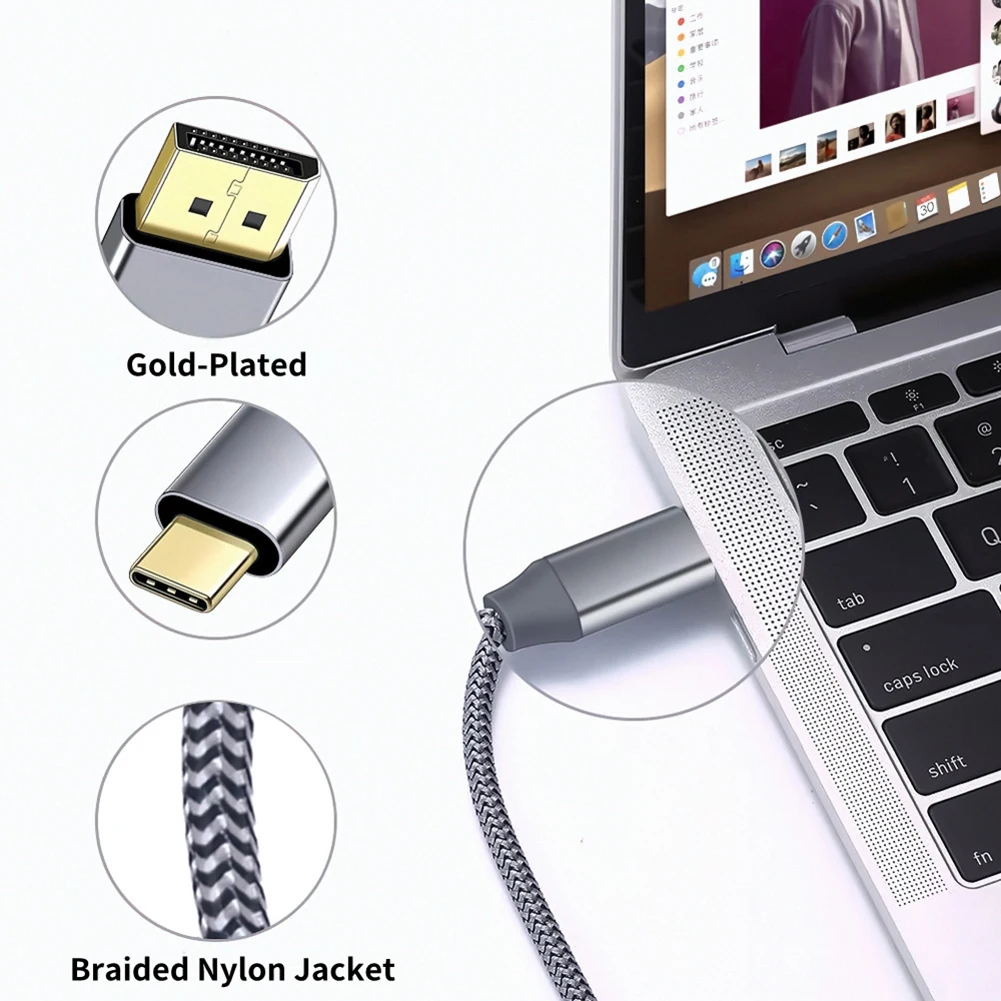 USB C-DP ̺, 32.4Gbps, 8K @ 60Hz, 4K @ 144Hz, USB C -÷ Ʈ  ̺, Ʈ 4/3 ƺϰ ȣȯ , 1.8M
