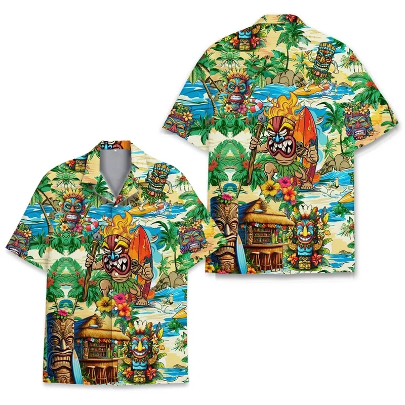thumbnail image 1 of Camisetas hawaianas divertidas con estampado 3D de mapache, manga corta, sueltas y transpirables, estilo polinesio Tiki, para fiestas en la playa, para mujeres y niños, 1 of 5