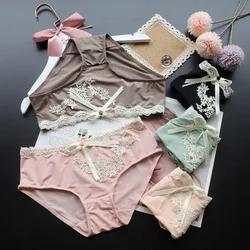 M-XL European  Panty Women's Underwear Sexy Lace Panties Girls' Ice Silk Comfort Briefs Plus Size Mid Waist Seamless Underpants