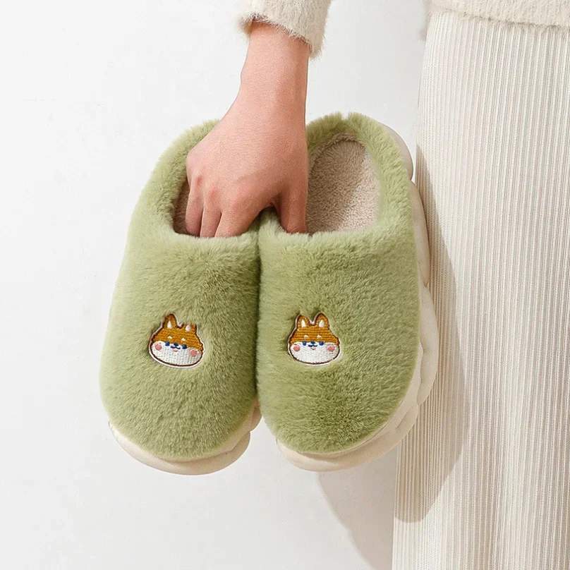 

House Slipper Women Winter Warm Shiba Inu Crocodile Plush Indoor Floor Non Slip Fuzzy Home Men Shoes Female Funny Kawaii Cute