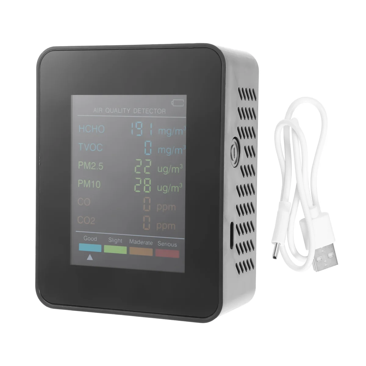 

6 in 1 PM2.5 PM10 HCHO TVOC CO CO2 Air Quality Detector CO CO2 Formaldehyde Monitor Home Office Air Quality Tester,Black
