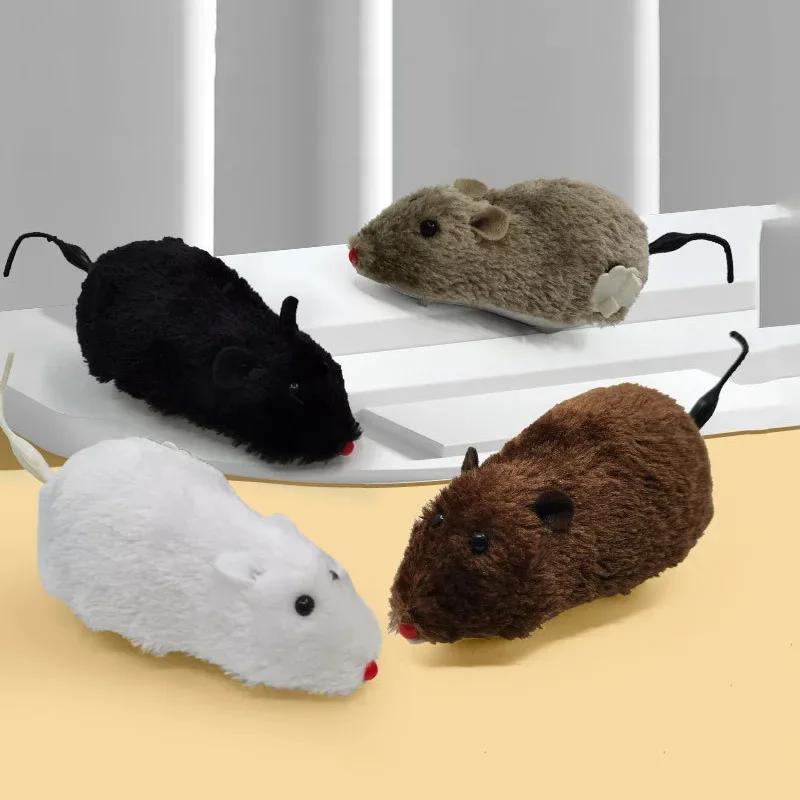 

1pc Creative Funny Clockwork Spring Power Plush Mouse Toy Cat Dog Playing Toy Mechanical Motion Rat Pet Accessories brinquedos