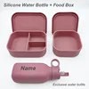 Personalized Name Silicone Water Bottle 3 Compartment Leakproof Bento Lunch Box For Kids Portable Camping Picnic Food Container 4