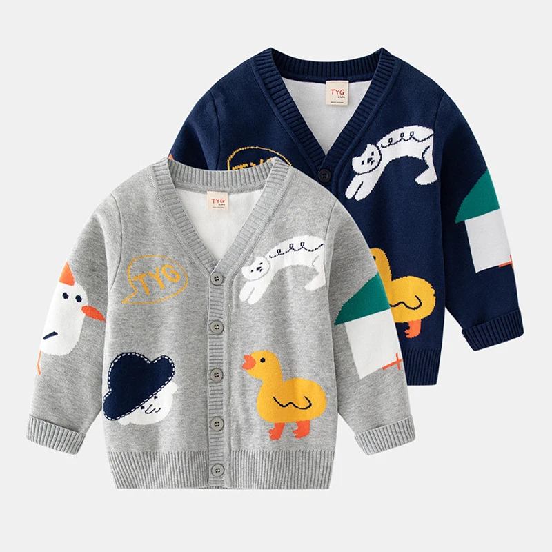 

Cute Cartoon Animal Doodle Baby Boy Sweater 2022 New Spring Autumn Warm Kids Knitted Cardigan Sweaters Children Outwear Clothing
