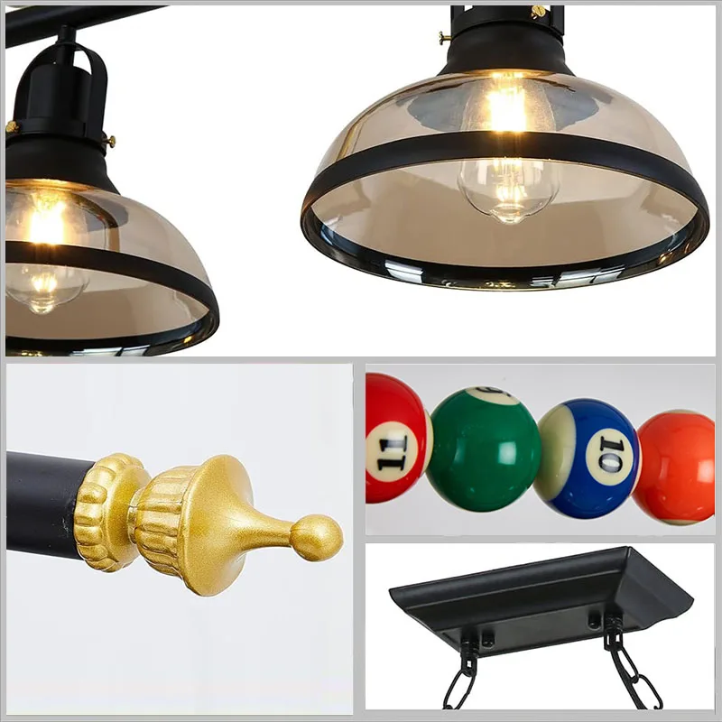 레트로 당구 펜던트 램프 LED 3개의 유리 갓 조절 가능한 샹들리에 바 실내 산업 장식 조명용 식탁