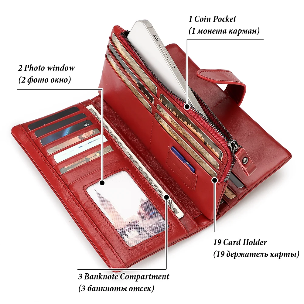 Women Wallet Fashion Women's Wallet Genuine Leather Long Cell Phone Handbag RFID Large Capacity Coin Purse Card Holders Clutch Bag