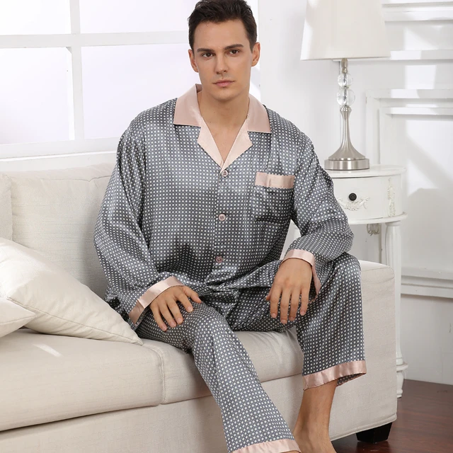 الراحة الرجال ملابس النوم اليورو/الولايات المتحدة حجم طويل الأكمام منامة  النوم دعوى ملابس منزلية بيجامة من الحرير للرجال ملابس خاصة رجالي بيجامة  مجموعة - AliExpress