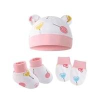 3pcs/lot Newborn Bonnet Gloves Socks Set 0-6 Months Baby rotection Face Cotton Scratch Mittens Infant  Anti-scratch Glove Set 4