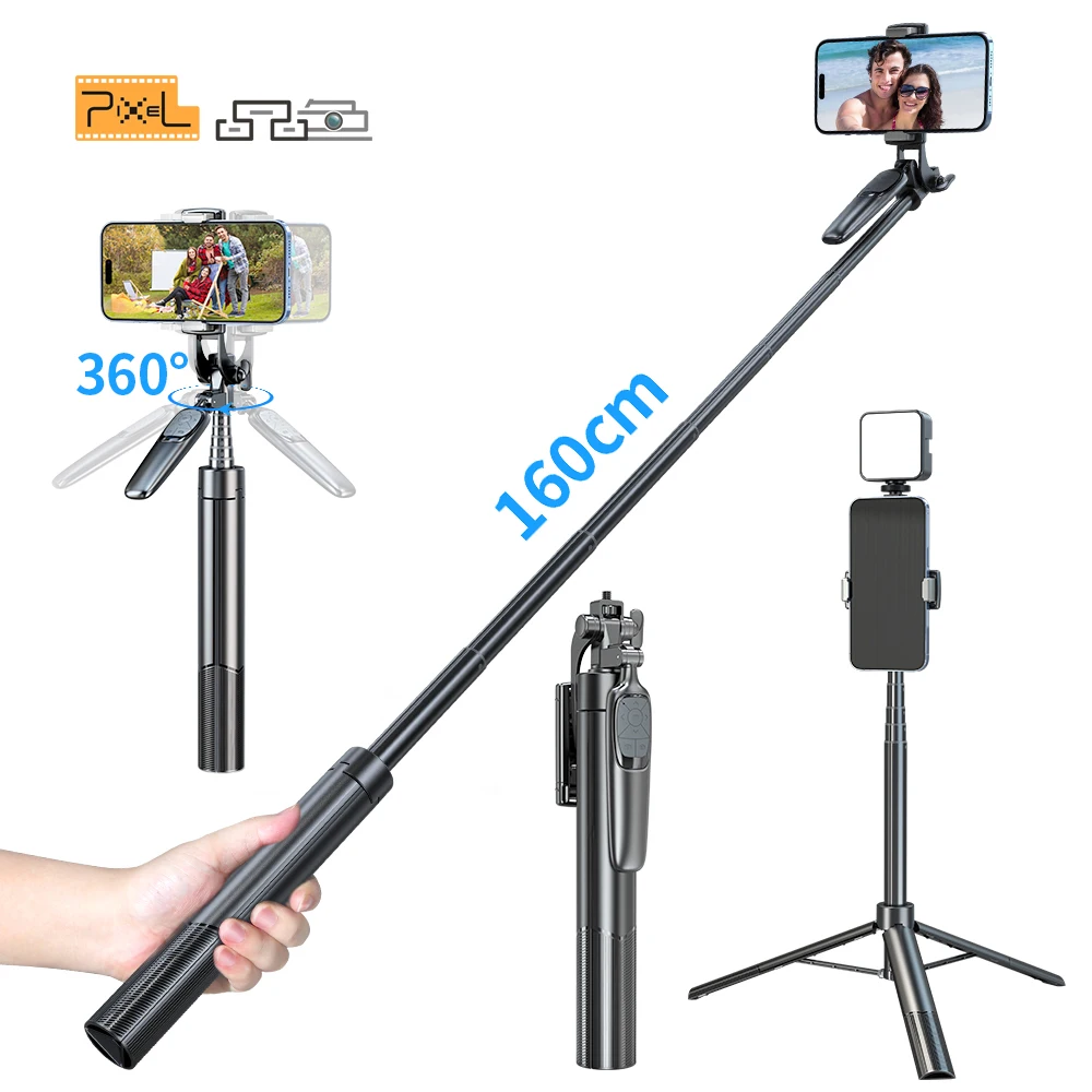 Pixel 160cm Wireless Selfie Stick Foldable Tripod Bluetooth Remote Control for Travel Tiktok Live Streaming