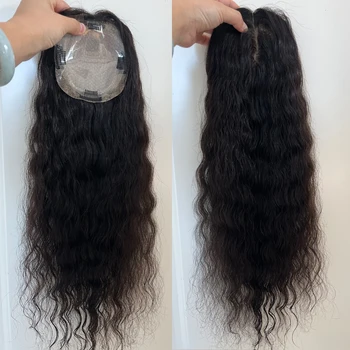 Topper con Base in seta marrone da 22 pollici 6x6 pollici per capelli umani vergini europei Wome Loose Wave Topper per capelli traspiranti