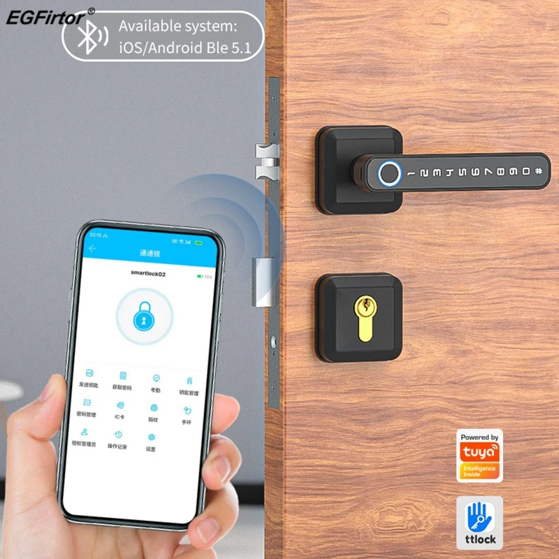 

Дверной смарт-замок EGFirtor с блокировкой по отпечатку пальца, электронный замок с поддержкой Bluetooth, с блокировкой без ключа и входом по паролю через приложение