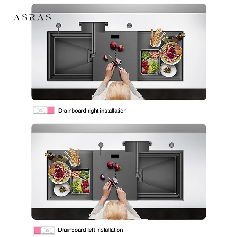 ASRAS Nanometer Large Size Hidden Kitchen Sink 4mm Thickness Handmade Undermount Installation Hidden Single Kitchen Sinks