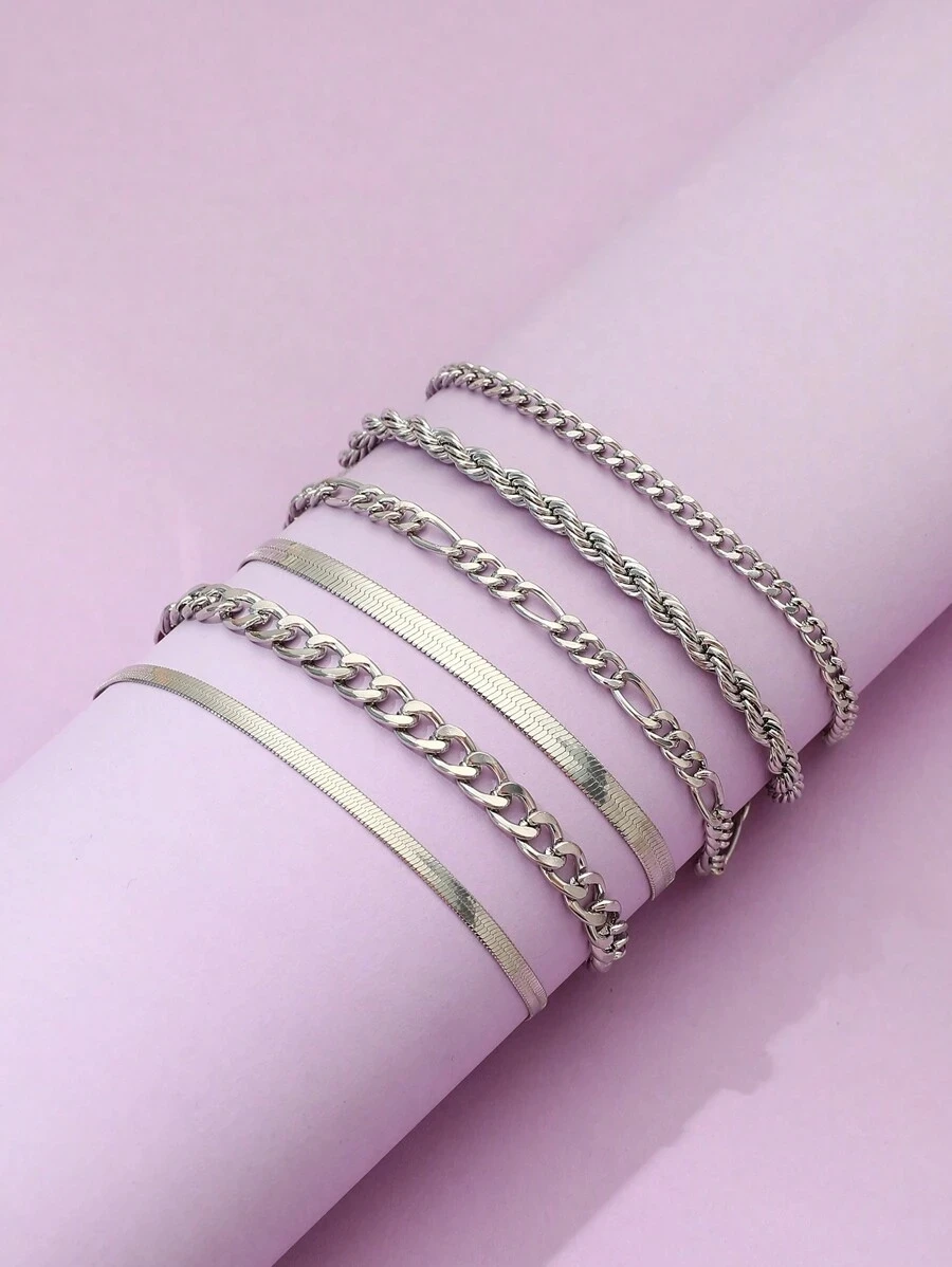 6 Piece Set Gold Color Luxury Bracelets for Women Zircon Shiny Simple Unisex Charm Chain Bracelet Punk Bangle Fashion Jewelry - 3