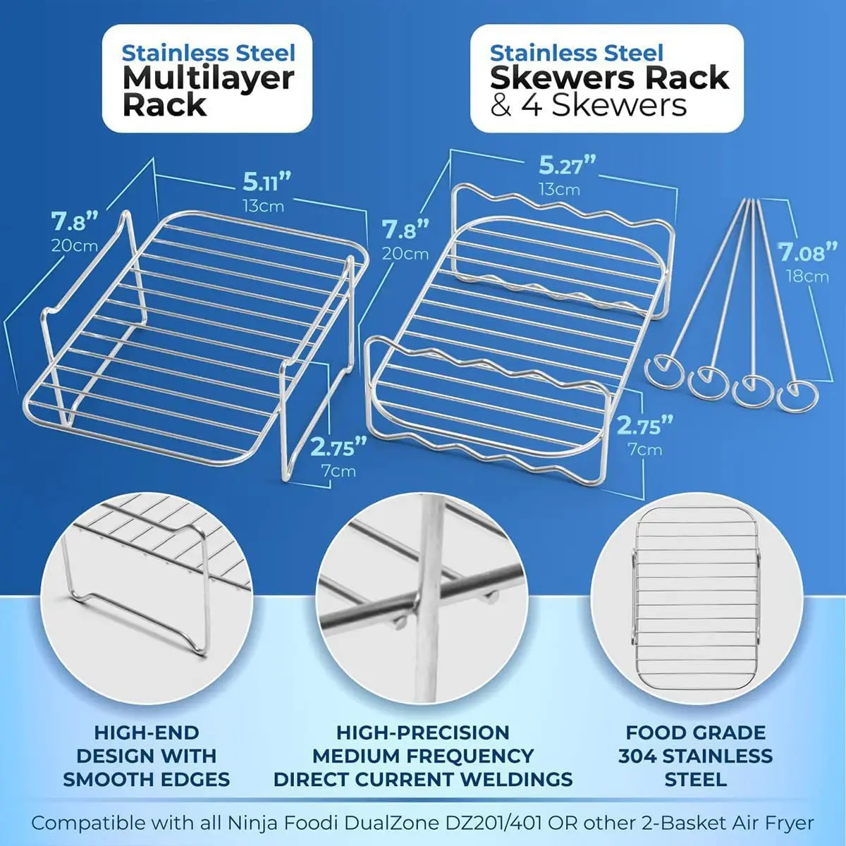 Air Fryer Rack Stainless Steel Multi-Layer Dehydrator Rack Cooking Steamer Roasting Racks BBQ Sticks Air Fryer Accessories barbecue skewers,bbq grilling accessories