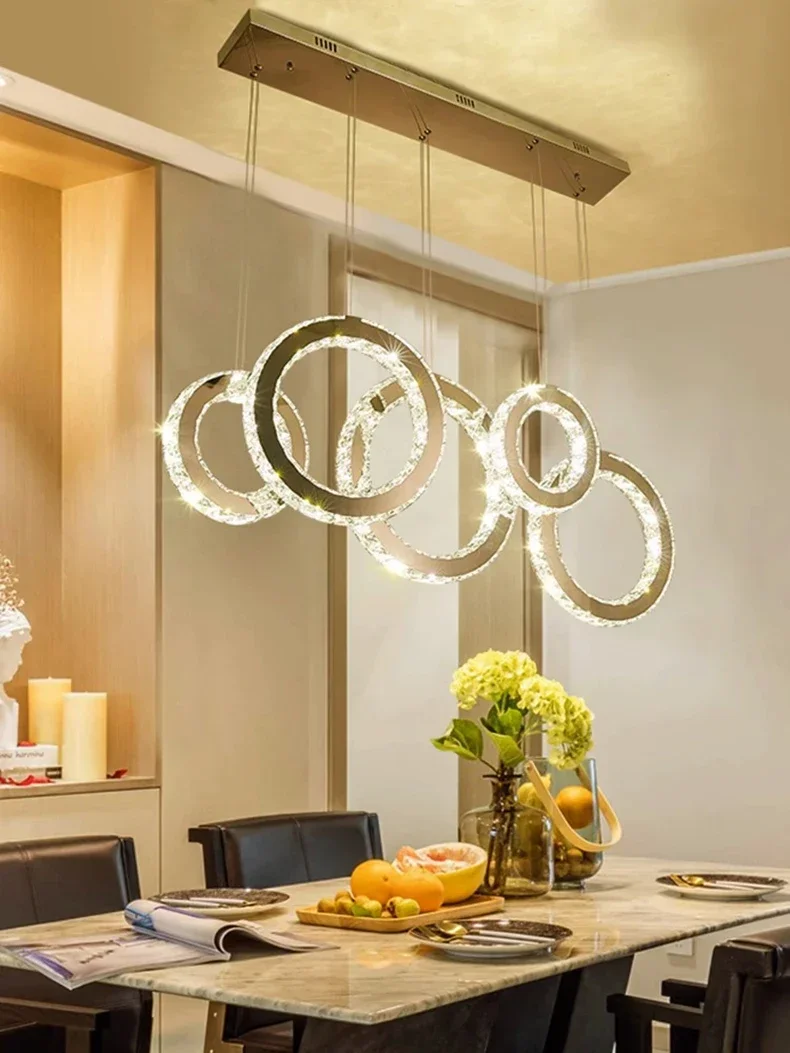 Description Picture 2 of itemCrystal Lamp Creative Five Ring Dining Table, Living Room, Dining Room, Bar Counter, Rectangular Dining Room Pendant Light