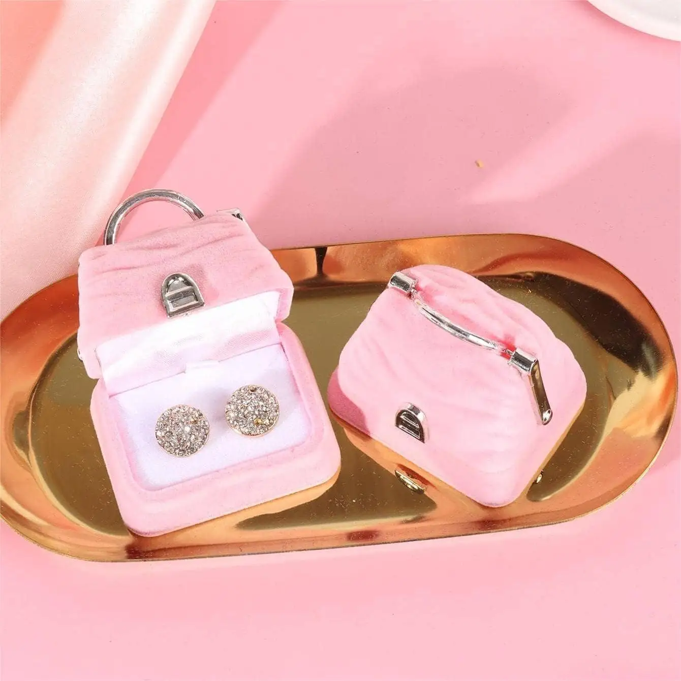 Fashion Handbag Shaped Jewelry Box, Velvet Ring Necklace Storage Box, Elegant Accessory Gift Box, Perfect Proposal Ring Box