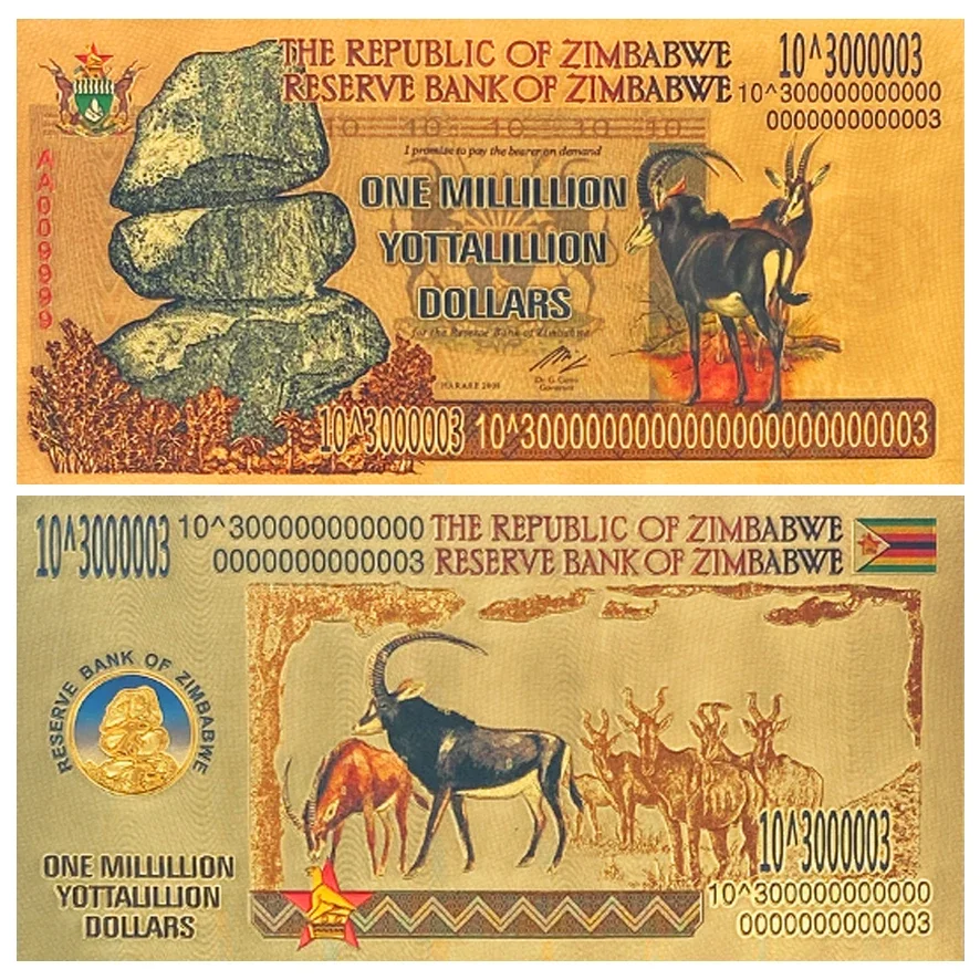Description Picture 2 of item10 Pcs Zimbabwe Paper Money Gold Plated Foil Banknote Collective Notes for Business Gift Home Collection