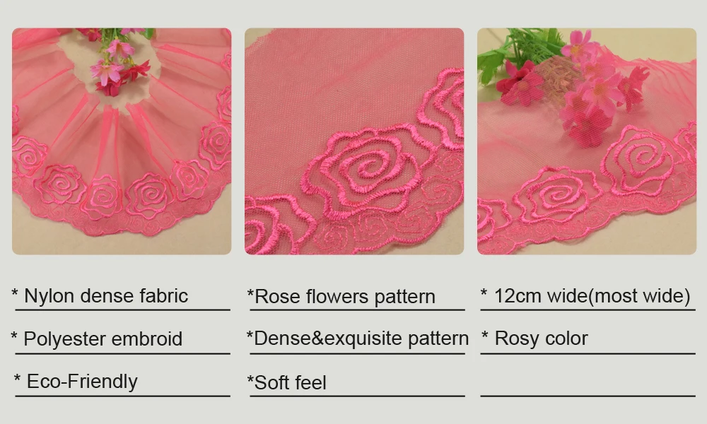 12cm rosige Spitze Polyester Stickerei Französisch Spitze Band Stoff Guipure DIY Borten Kett strick Näh zubehör Puppen kleid #4321 – Detail 1