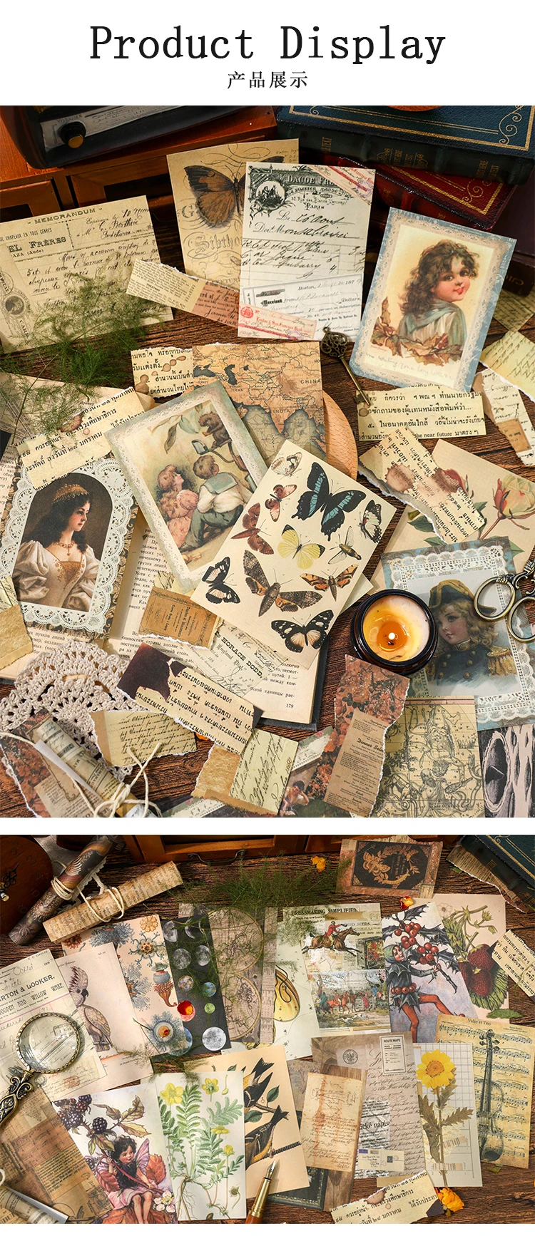 60 Blatt kreatives Scrapbook, Vintage-Materialien, Papier-Kombi-Set, DIY, Junk-Journal, Collage, Fotoalbum, Retro-Kunstpapier – Detail 11