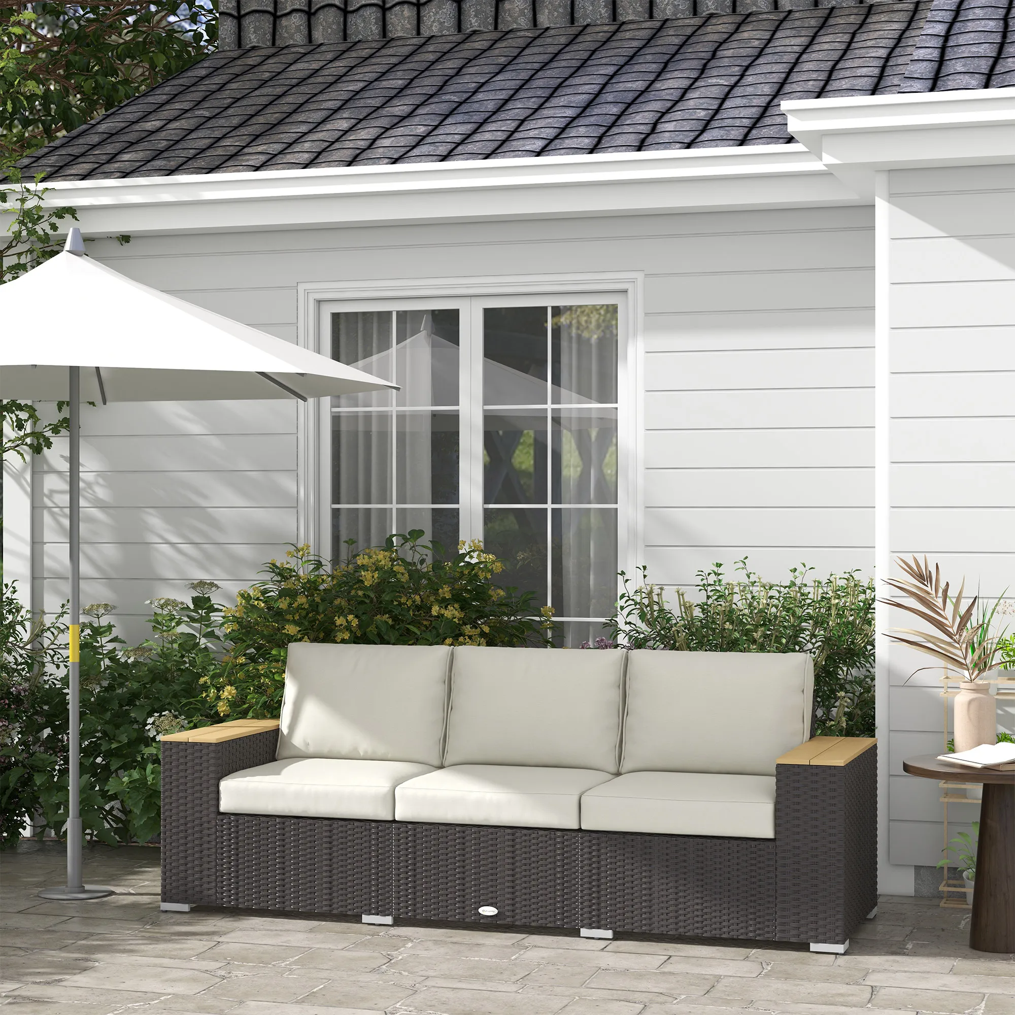 Outsunny 3-Seater Outdoor Sofa W/ 4" Thick Cushions, Outdoor Couch, Beige 2