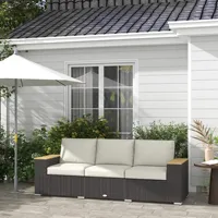 Outsunny 3-Seater Outdoor Sofa W/ 4" Thick Cushions, Outdoor Couch, Beige 2