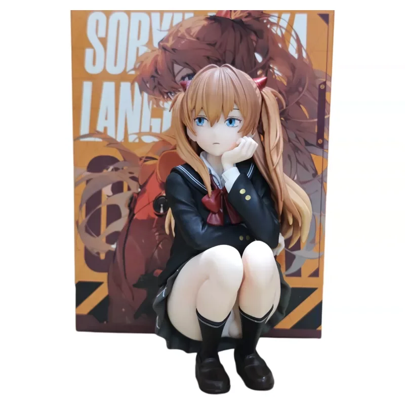 Anime Girl Asuka Squatting PVC Action Figure - Academic-Style Collectible Decor Toy, 10-11cm