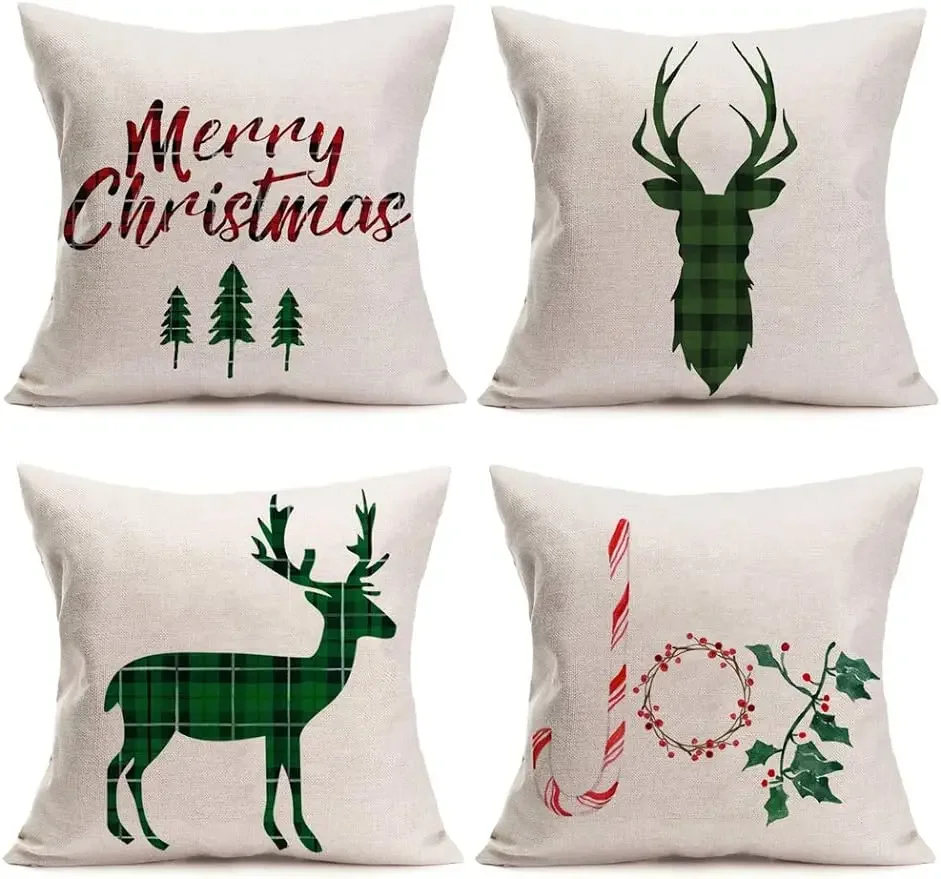 

Рождественская наволочка для подушки, винтажная декоративная подушка в виде оленя, наволочка для подушки, льняная наволочка 45x45
