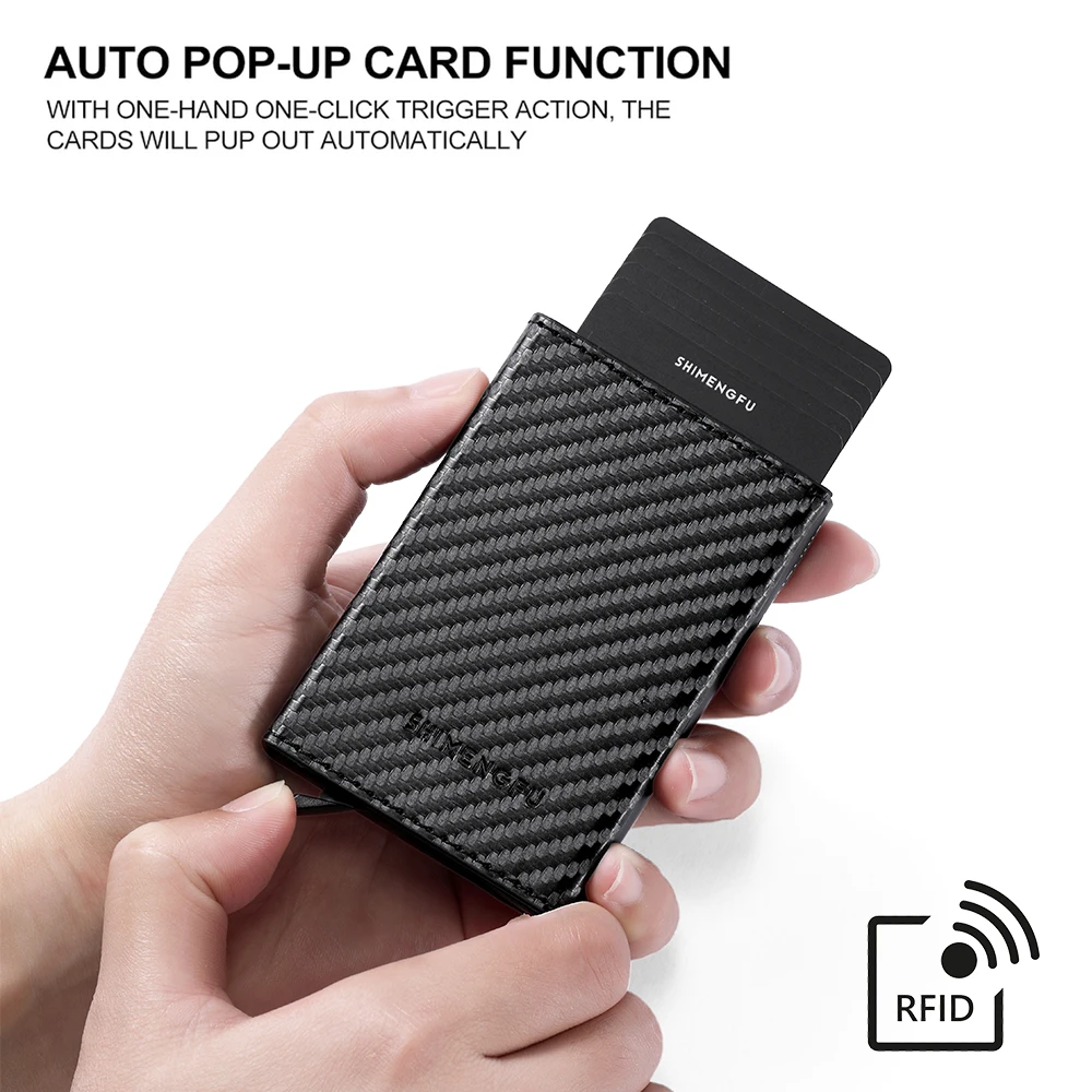 Magnetic Automatic Card Holder PU Leather Mini Wallet RFID Blocking Metal Card Case Business ID Holder for Men And Women