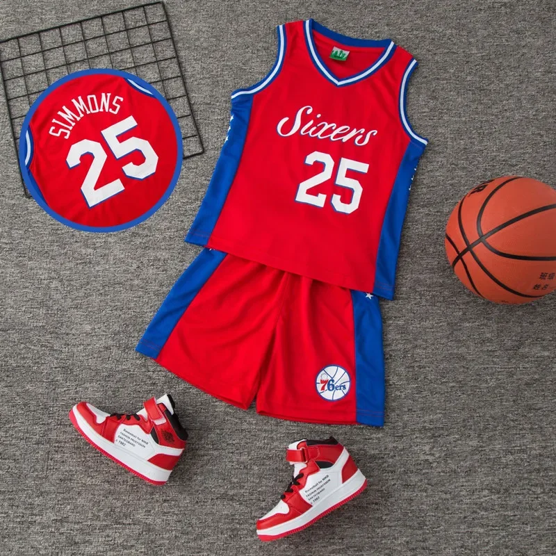 New 24/25 children's clothing set sweat-absorbent and quick-drying boys and girls25 basketball jersey set primary school student