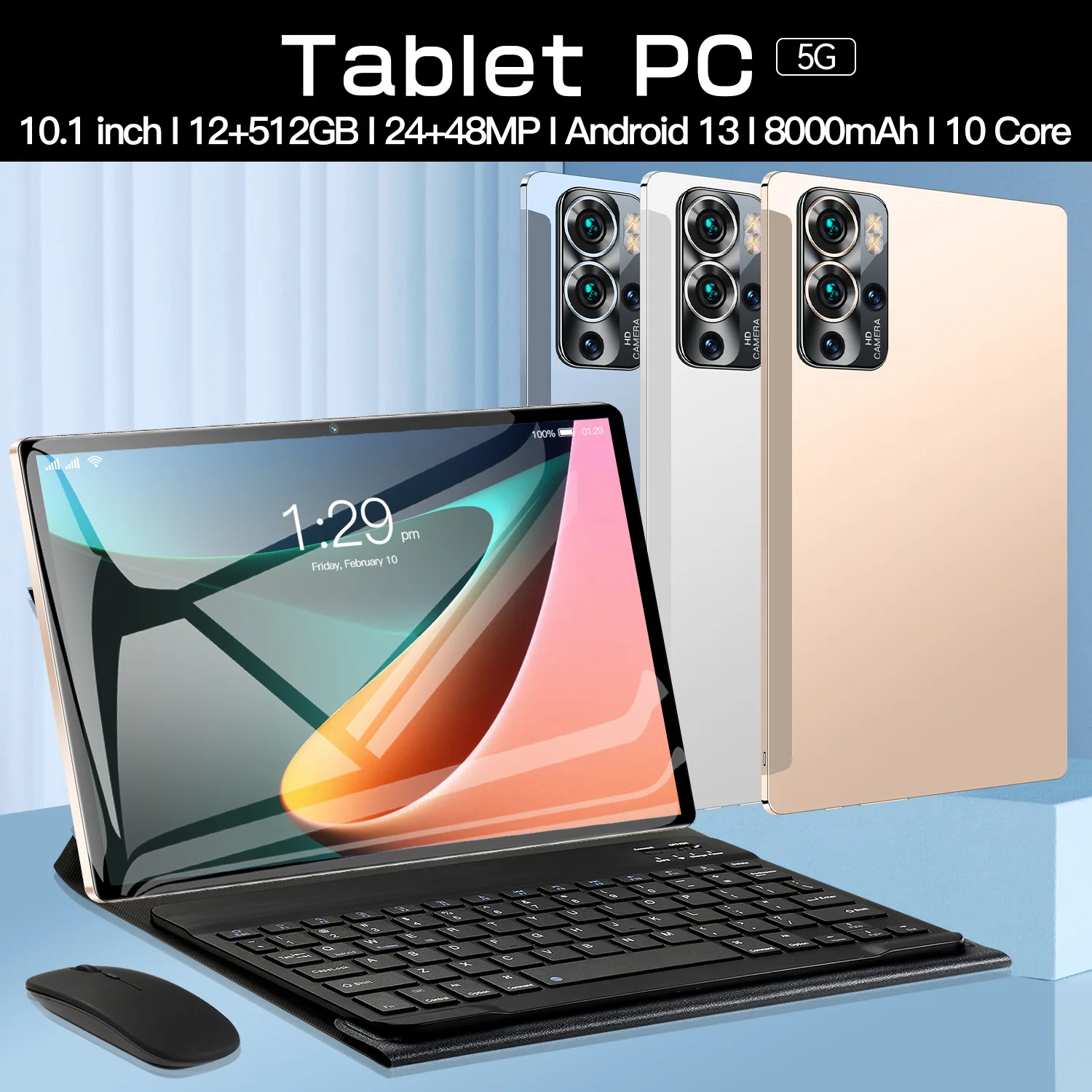 10.1 inch HD Screen Android 13 Tablet, 12GB RAM 512GB ROM, MTK6797 
