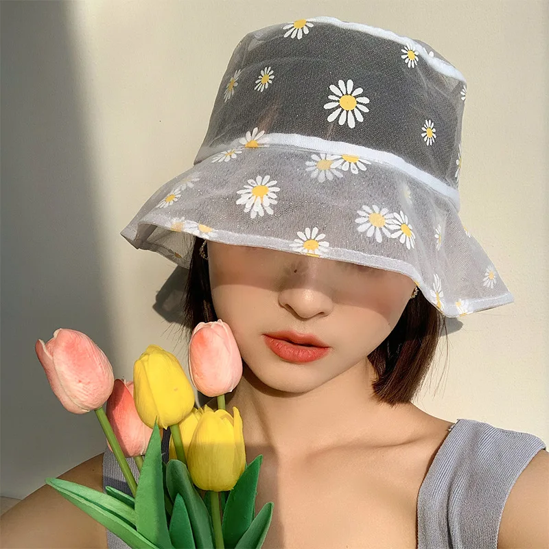 

Daisy Sun Cap Summer Woman Korean Fashion Light Breathable Sunshade Hat Daisies Gauze Panama Bucket