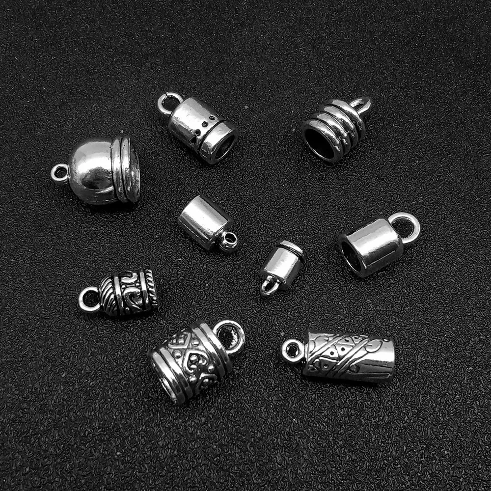 10 Stück Antik-Silber-Crimp-Kabel-Endkappen-Fass mit Schlaufe für Perlen, Quasten, Drahtfaden, Ohrringe, Armbänder, Schmuck, DIY, Basteln – Detail 1