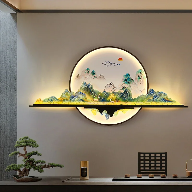 밝은 모던 그림 벽 조명 LED 중국 창의적인 조경 벽화 램프, 가정 거실, 서재, 침실 장식 페인팅