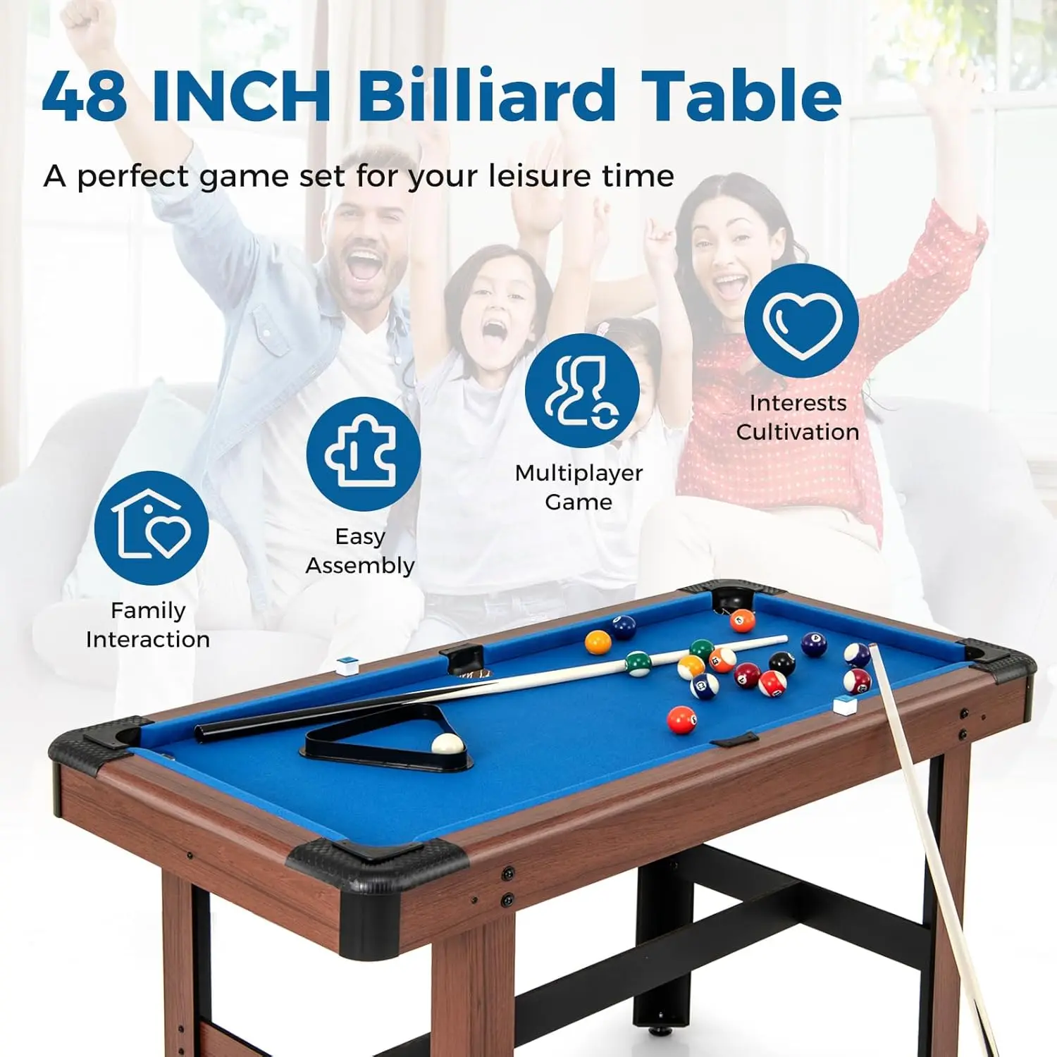 Pool Table, 48 Inch Wooden Billiard Tables with 16 Balls, 2 Cue Sticks, 2 Chalks and Brush, Snooker Table Mini Pool Table for Ki